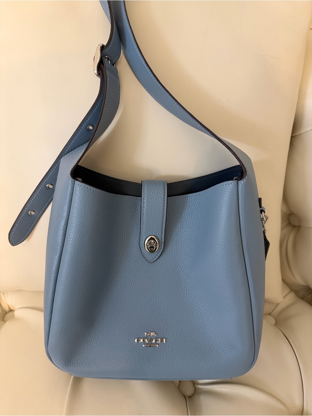 Coach Pebbled Leather Shoulder Bag in Sky Blue